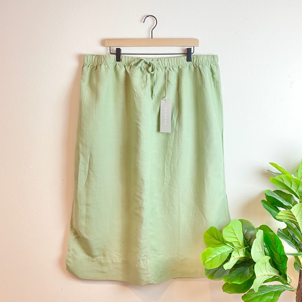 AVENUE•Linen Blend Light Green Elastic Waist Skirt